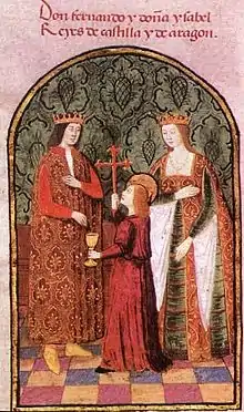 Los Reyes Católicos 1474, Isabel y Fernando, unen Castilla y Aragón. Toman Granada, plazas africanas, Canarias y Navarra. Se expulsa a judíos y convierte a moríscos. Crean el estado moderno, financian a Colón, son Rey de Romanos, el Gran Capitan reforma el ejército y hacen una política matrimonial, reparto de Nápoles con el rey francés, este ataca y pierde. 1492 Gramática de Nebrija. Papa Alejandro VI de Valencia.