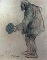 Un captaire a París, de Isidre Nonell, 1897. La fuerza de las líneas de expresión y el non finito se manifiesta en los trazos abocetados, los croquis y los estudios