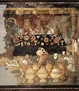Detalle del fresco de 1290, por Jacopo Torriti, con las bodas de Caná. En la Iglesia Alta de San Francisco, en Asís.
