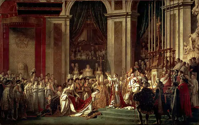 La coronación de Napoleón, 1805. Obra propagandística de grandes dimensiones hecha por David.