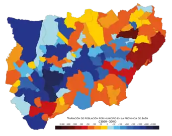 Variación de la población por municipio entre 2001 y 2011