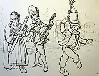 Dibujo con músicos judíos klezmer de Praga, siglo XVII