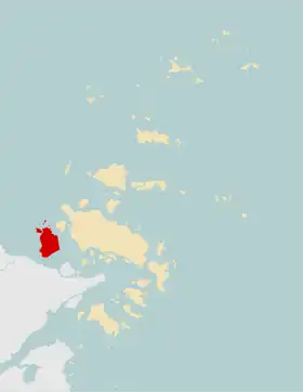 Mapa del archipiélago. La isla resaltada en rojo es la isla de Jintang