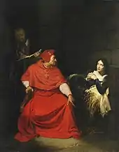 Paul Delaroche : Juana de Arco es interrogada por el cardenal de Winchester en la cárcel (1824)