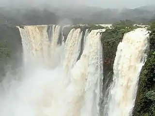 Las cataratas rugientes a mitad del monzón