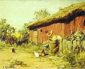 Gallinas detrás del establo (1885)