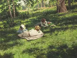 Tres mujeres leyendo en un paisaje de verano (1908)