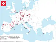 Encomiendas de la Orden de San Juan de Jerusalén alrededor de 1300.