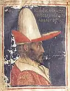 Retrato de Juan VIII Paleólogo de un manuscrito en el monasterio de Santa Catalina, circa 1440