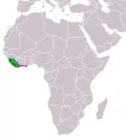 Distribución de la jineta de Johnston(verde - existe,rojo - posiblemente existe)