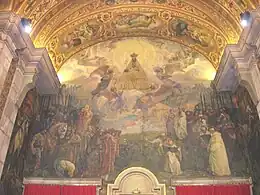 La Virgen de Montserrat con los Santos y Reyes que han visitado el Monasterio, por Josep Mongrell.