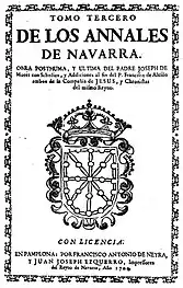 Portada del tomo III de los Anales en la que figuran Neira y Ezquerro como "Impressores del Reyno de Navarra"