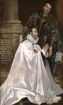 Julián Romero de las Azanas con su santo patrón, de El Greco.