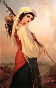 Doncella italiana camino a Roma (hacia 1850)