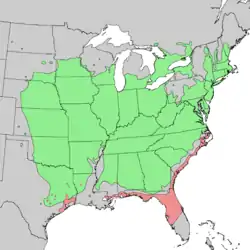 Distribución natural Juniperus virginianavar. virginiana (verde)var. silicicola (rojo)