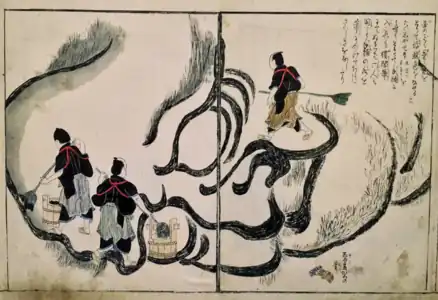 De las ilustraciones detalladas de Kōriki Enkōan de los bocetos a gran escala de Hokusai, 1817