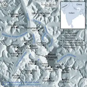 Localización en la región del Everest