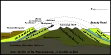 Cross-sectional diagram of eroded layers of geological anticline