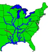 Inland waterway system with McClellan-Kerr Navigational Channel shown in red