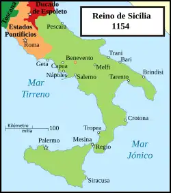 El Reino de Sicilia en 1154.