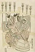 El actor Ichikawa Ebizō II como Yanone Gorō en la obra kabuki “Koizome Sumidagawa” (1758), de Torii Kiyomitsu.