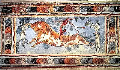 La taurocatapsia cretense en un fresco del palacio de Knossos (II milenio a. C.)