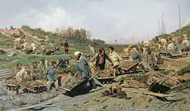 Reparando el ferrocarril por Konstantín Savitski (1874).