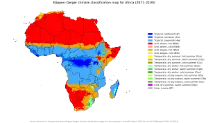 Mapa con las predicciones a futuro según el sistema de clasificación climática de Köppen para el período 2071–2100.