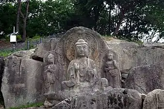 Estatuas de Buda talladas en la roca, ciudad de Yeongju, Corea del Sur.