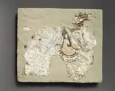 Pintura mural sasánida de una mujer con tapa boca, Kuh-i Khwaja, siglo VII