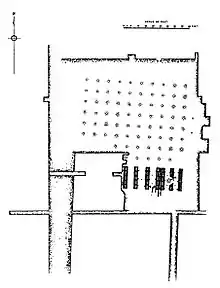 Plano de la sala de pilares de 80 columnas en Pataliputra.