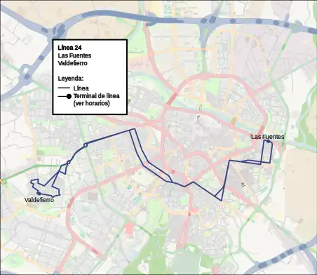 Recorrido de la línea 24 de Urbanos de Zaragoza en la ciudad de Zaragoza.