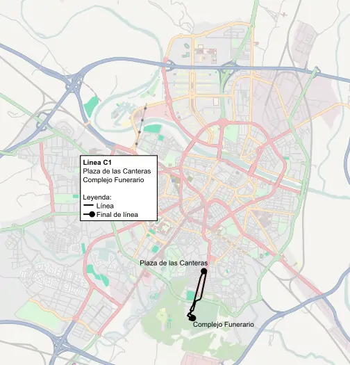 Recorrido de la línea C1 de AUZSA en la ciudad de Zaragoza.