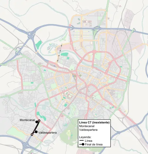 Recorrido de la línea C7 de TUZSA en la ciudad de Zaragoza.