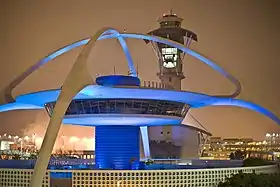 Theme Building at Los Angeles International Airport, 1961 by James Langenheim, Pereira-Luckman, et al.; lighting design Michael Valentino, Walt Disney Imagineering; photographed in 2007