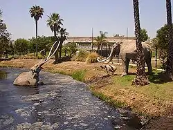 Réplicas de mastodontes en los pozos.