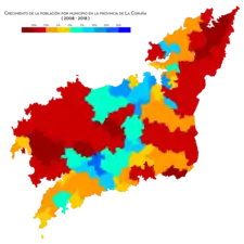 Crecimiento de población por municipio entre 2008 y 2018.