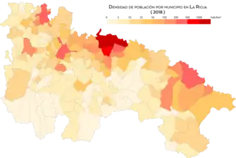 Densidad de población por municipio (2018)