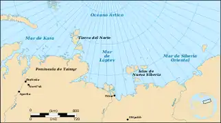 En un mapa del mar de Láptev