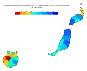 Crecimiento de la población por municipio entre 2008 y 2018