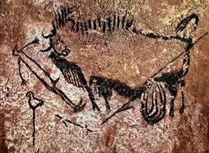 Hechicero (hombre-pájaro), embestido por un bisonte herido (Lascaux, Francia)