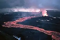 Colada de lava durante una erupción en Krafla, 1984.