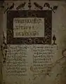 Leccionario 240, folio 1 - anverso. Juan 1:1-6, con tocado decorado.