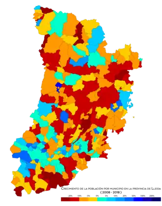 Crecimiento de la población entre 2008 y 2018