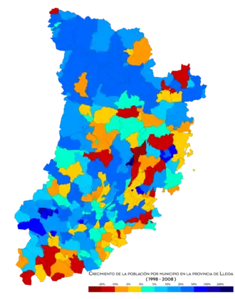 Crecimiento de la población entre 1998 y 2008