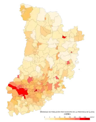 Densidad de población por municipio (2018)