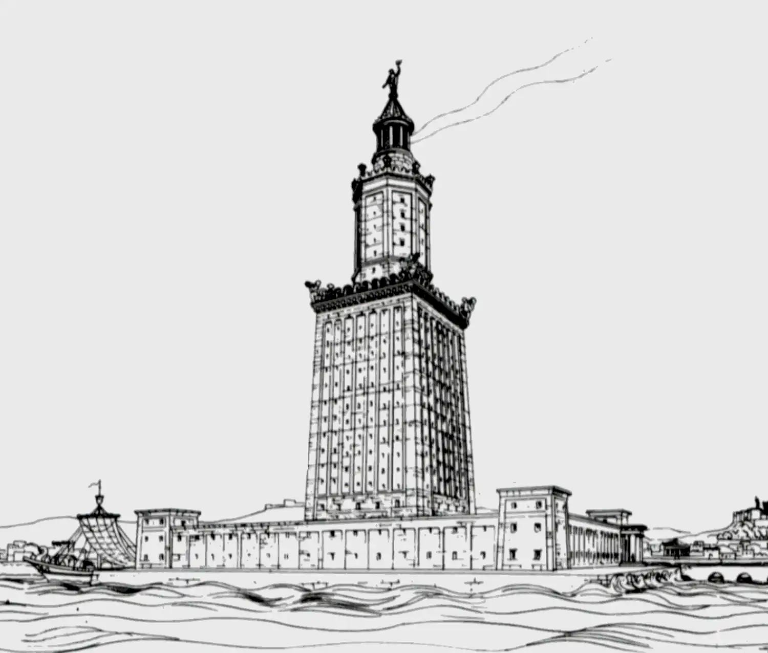 Reconstrucción gráfica del faro de Alejandría por H. Thiersch.