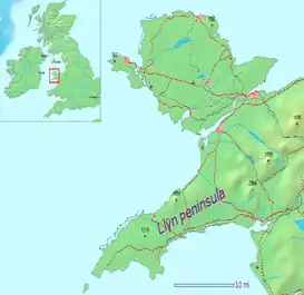 Localización de la isla frente a la península de Lleyn