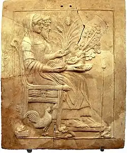 Pinax de Perséfone y Hades, procedente de Locri.