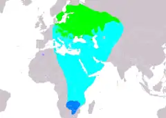 Distribución de Locustella fluviatilis